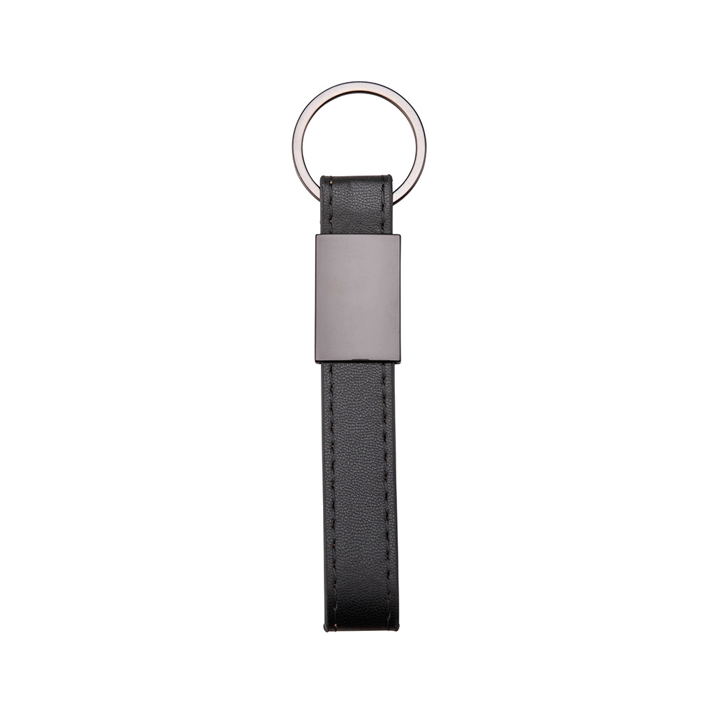 Chaveiro Metal com Couro Sintetico PRETO